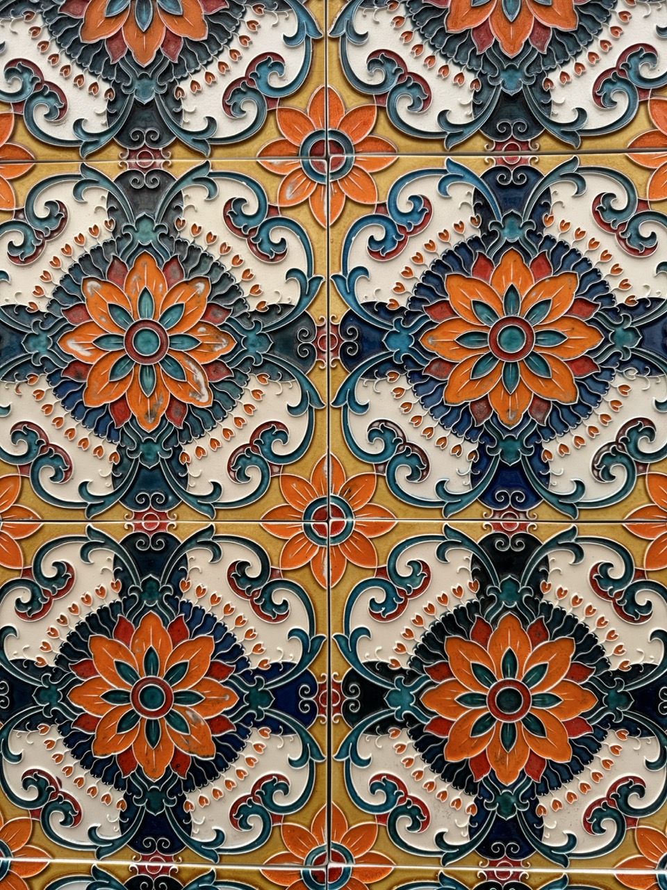 Tight shot of bright orange tile