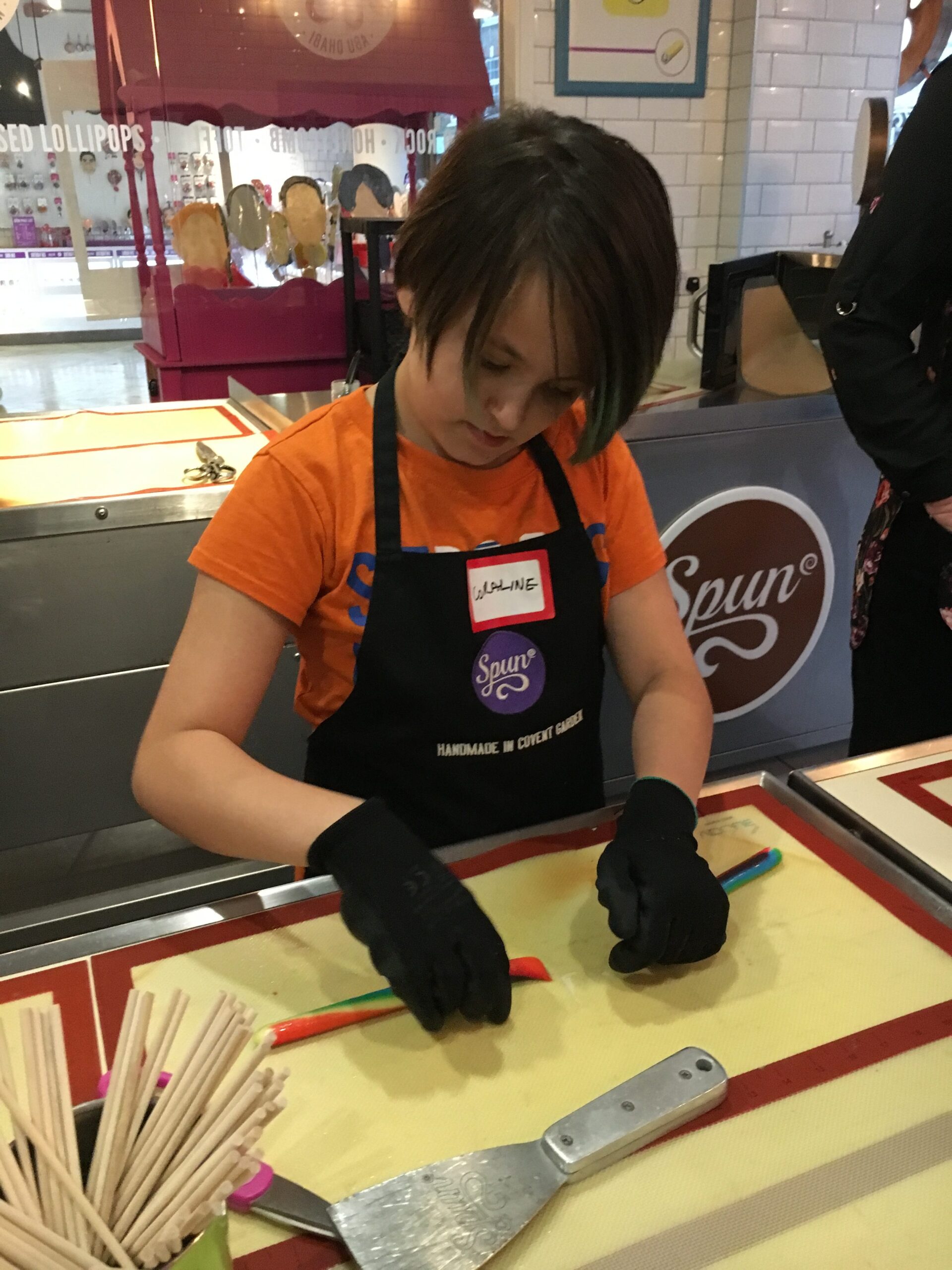 Cora working in her new favorite medium